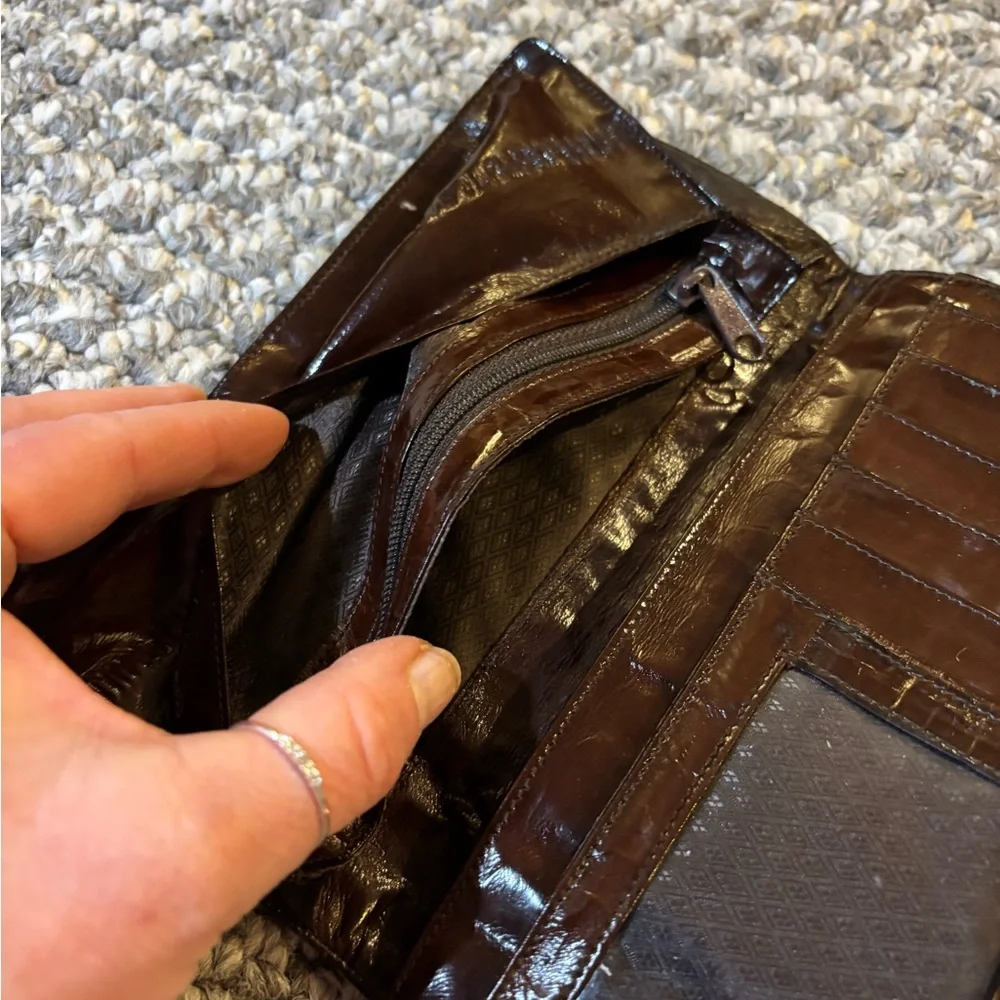 Eel skin Men's Chocolate Brown Leather Long Wallet